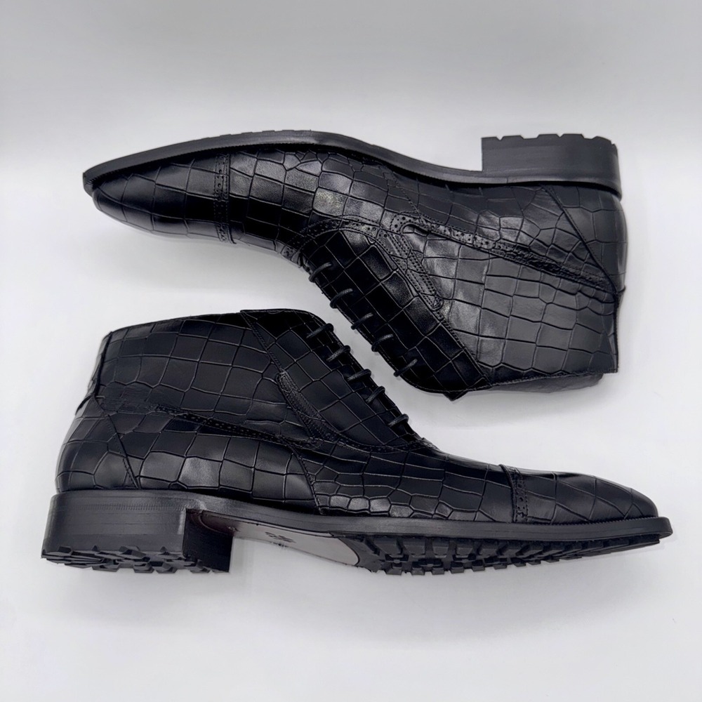 Mezlan McKay Cap Toe Boots Men's Size 10 M Black Crocodile Embossed Leather - Picture 15 of 16